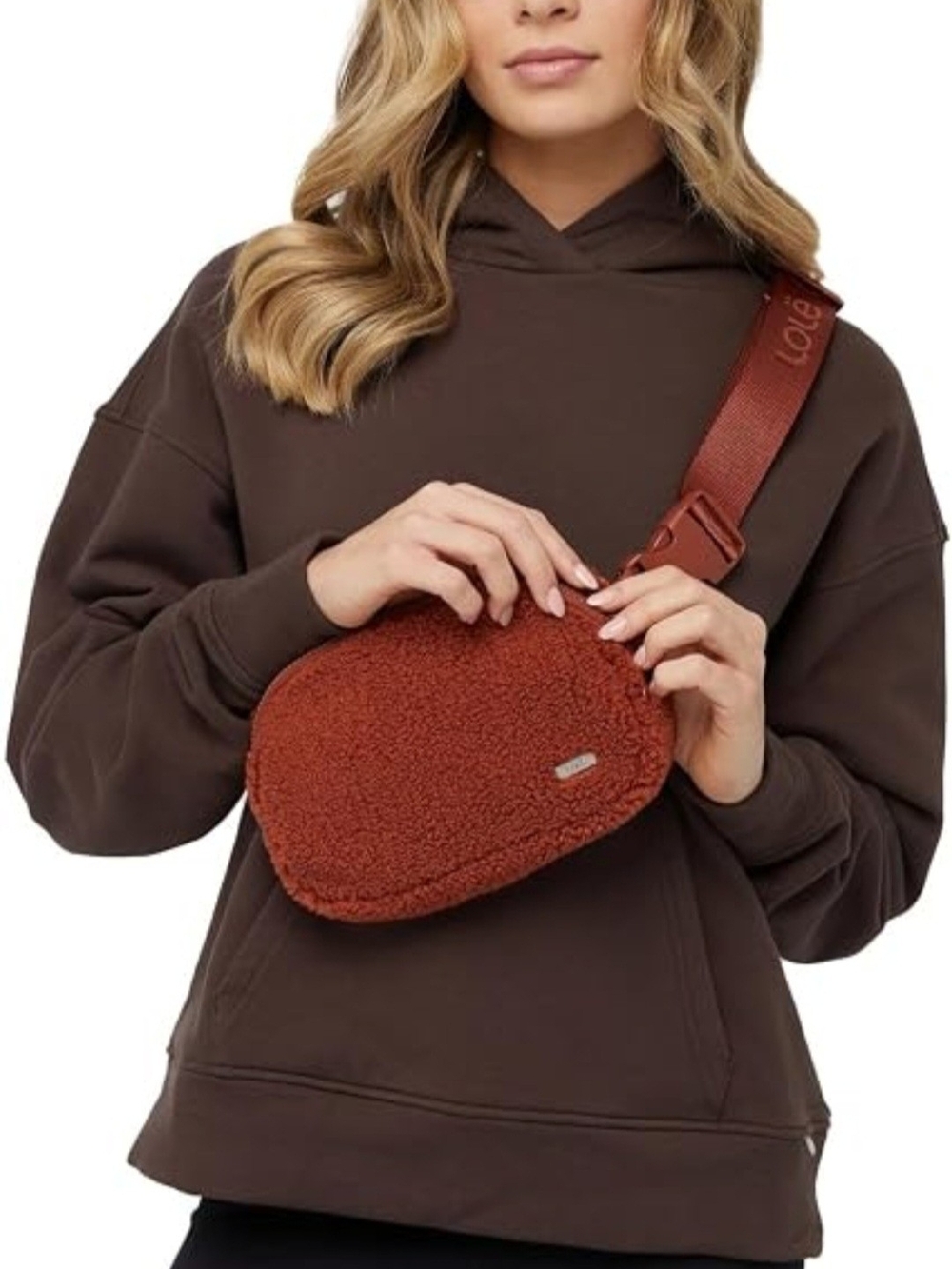 Lole Sherpa Crossbody Bag with Adjustable Strap, Fleece, Copper
